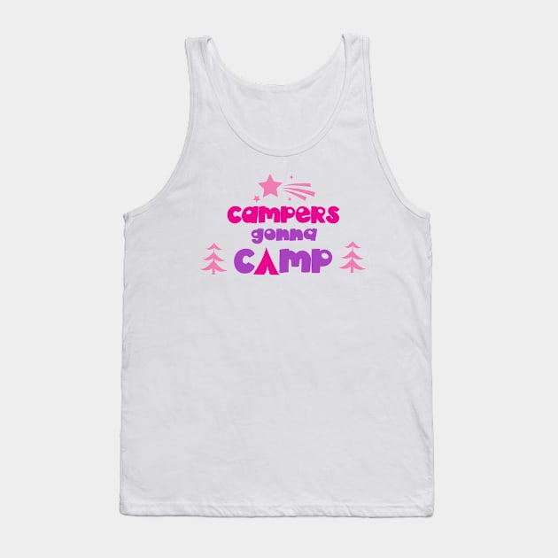 Campers Gonna Camp, Camping, Stars, Trees, Wood Tank Top by Jelena Dunčević